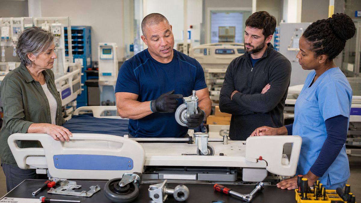 Devin teaches safe hospital bed repairs — BiomedRx Institute Devin teaches safe hospital bed repairs — BiomedRx Institute